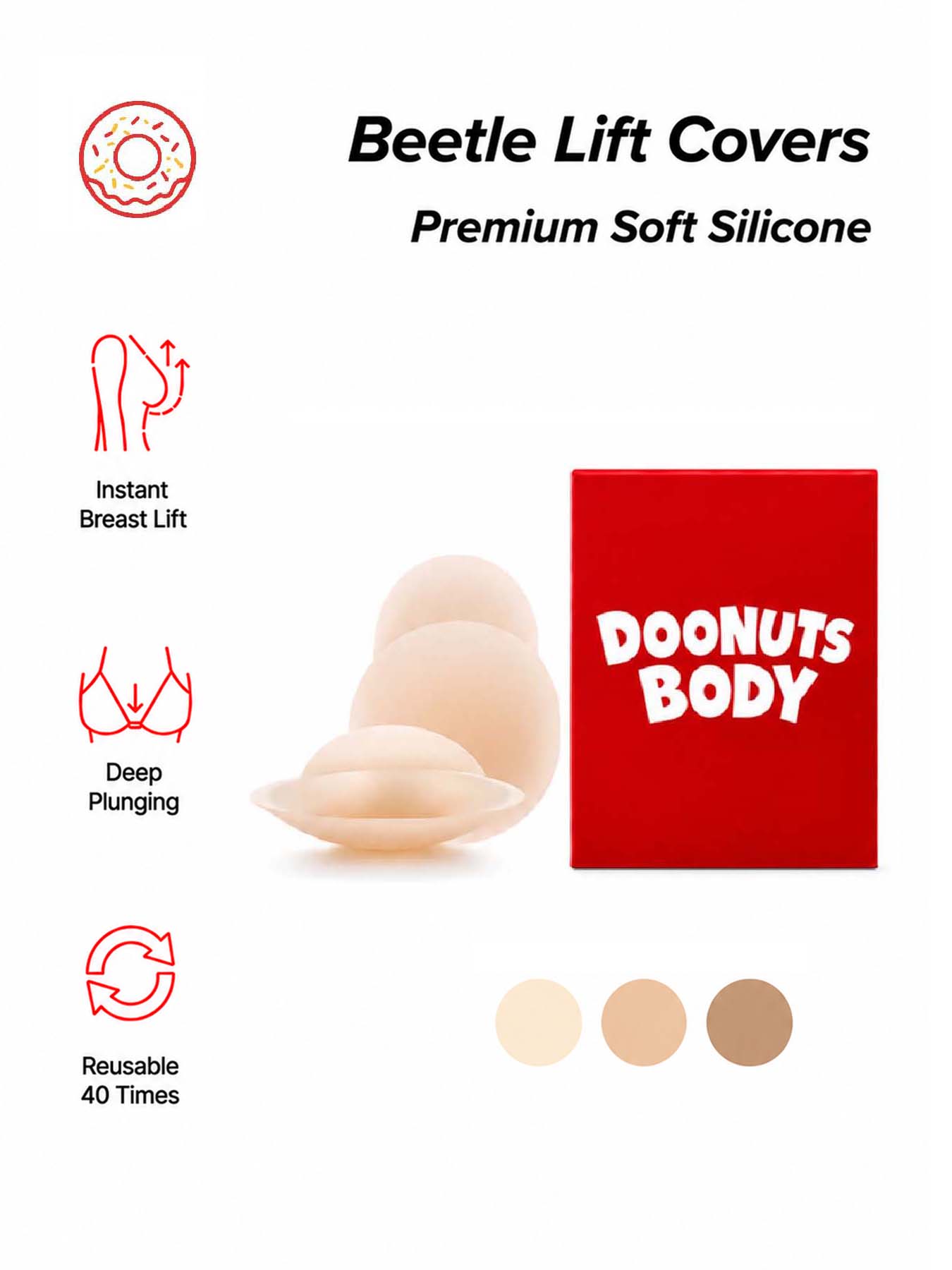 Nipple Cover Pasties - DOONUTS Görünmez Göğüs Kaldırıcı Pedler, Yeniden